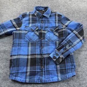 Lost Jacket Mens Small Blue‎ Plaid Flannel Lined Button Front Bomber Pockets